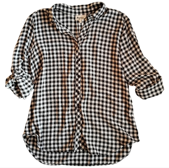 Hester & Orchard Tops - HESTER & ORCHARD‎ Women's Shirt Top Black White Plaid Checks Button Down LARGE